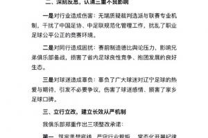赛前要求换裁判!辽宁铁人致歉:向足协、中足联、裁判、球迷致歉