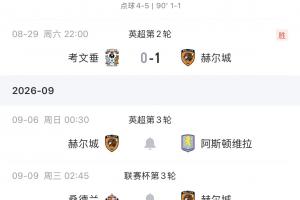 暂升第二!赫尔城连克曼联、考文垂,英超开局两连胜且零封
