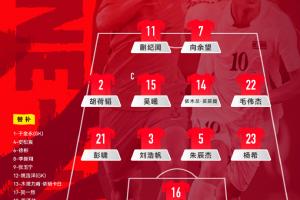 U23男足官方阵型442:中场依木兰搭档吴曦,锋线向余望蒯纪闻