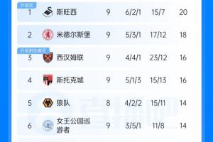 激烈!英冠积分榜:斯旺西领跑,6队同积14分,伯恩利仍处降级区